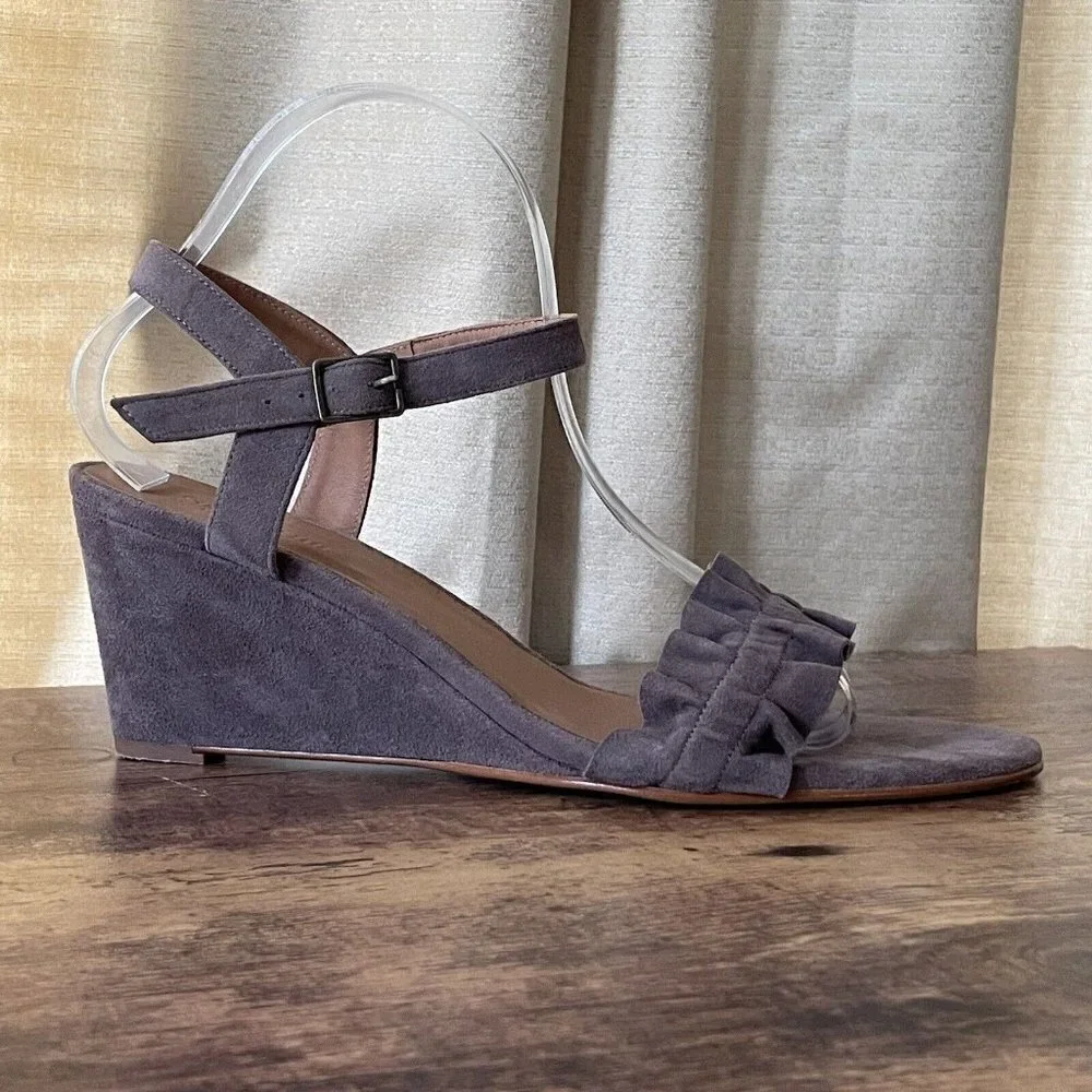 Garnet Hill Womens Wedge Heel Sz 40 US 10 Taupe Suede Leather Strappy Open Toe